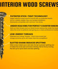 Interior Wood Screws Assortment Kit With Seven Sizes, Stick Tight Technology features and design on yellow background