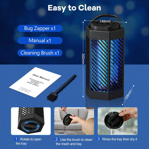 2 In 1 Mosquito Zapper For Indoor And Outdoor Use With 8000mAh Battery USB Rechargeable LED Light Portable Fly Trap with cleaning accessories