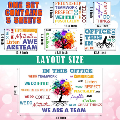 Office Wall Decals Inspirational Quotes Peel And Stick Motivational Stickers For Workspace Boss Vibes Positive Sayings Waterproof Vinyl With Two Sizes 5 Pack Teamwork Motivation Decor, colorful quote and tree design layout size