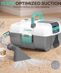 Badass 24V Cordless Wet And Dry Shop Vacuum With Two Gallon Bucket and brushless motor featuring handy touchscreen on a wooden floor.