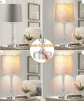 Set Of 2 Touch Control Table Lamps With Dual USB Charging Ports, 3 Way Dimmable, Nickel Finish, shown in living room setting