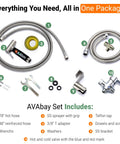 Hot and Cold Bidet Sprayer With Thermal Grip set, including hoses, SS sprayer, T adapter, washers, SS bracket, and tools.
