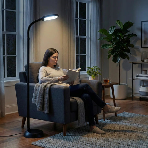 Adjustable Floor Lamp With Full Spectrum Natural Sunlight For Reading, Craft, And Studying, Bendable Neck in living room