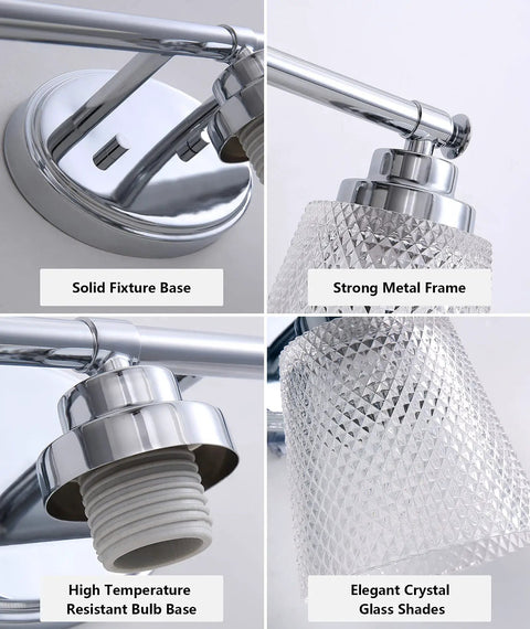Rustproof Bathroom Vanity Light Fixtures Over Mirror Three Light Chrome Wall Sconces With Modern Crystal Glass Shades For Damp Bathrooms Game Changing Home Upgrade That Delivers Bright Ambience And Sleek Contemporary Style