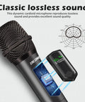 Close-up of Dual Wireless Microphone System Cordless Handheld Mics With Rechargeable Receiver 2.4GHz Stable Connection