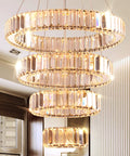 Four Ring Crystal LED Chandelier Pendant Light With Warm White 3000K Dope Modern Stainless Steel Ring Ceiling Fixture
