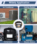 Graphic showcasing 2 Pole 30 Amp 24 VAC Coil AC Contactor for air conditioner compressor and condenser units with diverse applications.