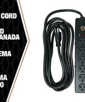 Beefy All Metal Mountable Power Strip With 6 NEMA 5-20 Receptacles, 20 Amp Capacity And NEMA 5-20 Plug, 6 ft cord, black design.