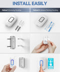 Installation methods for Plug In Wireless Doorbell With RGB Lighting And 1300 Ft Range for home and office, screws and adhesive options shown