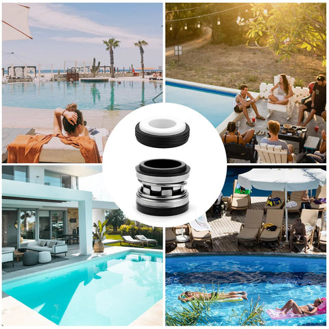 Pool pump shaft seal assembly, mechanical seal with metal rings and black rubber, center close-up