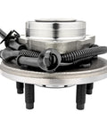 Ready To Roll 2 Piece Front Wheel Hub Bearing Assembly For Ford Explorer 2002 To 2005 Mercury Mountaineer 2002 To 2005 Lincoln Aviator 2003 To 2005 5 Lug Bolts With ABS Front Wheel Hub Replacement Set, front view with ABS wires and lug bolts visible.
