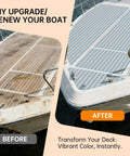 Before and after transformation using Non Slip EVA Boat Decking With 3M Adhesive Backing Self Adhesive Cuttable Traction Pad