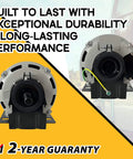 Dual view of 1/3 HP Belt Drive Motor GF2034 1725 RPM, showcasing durability and 2-year warranty
