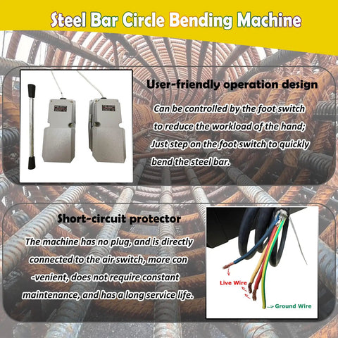 Workhorse Automatic Steel Bar Circle Bending Machine Electric Rebar Bender Built To Knock Out One Point Two Six Inch Carbon Steel Rods Smooth As Silk Rated 220V 4kW Setup foot pedal controls for easy operation.