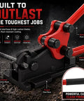 Threlaco 2 In 1 Rebar Bender And Cutter Manual Metal Rod Bending Tool Effortlessly Cut And Bend Steel Rebar Up To 5/8 Inch Diameter Heavy Duty Construction Grade Bending Machine For DIY And Pro Jobs Red with forged steel base and high-carbon blades.