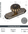 Product size details of Vintage Antique Brass Cabinet Knobs With Backplates 8 Pack Drawer Pulls for Kitchen and Dresser Cabinets