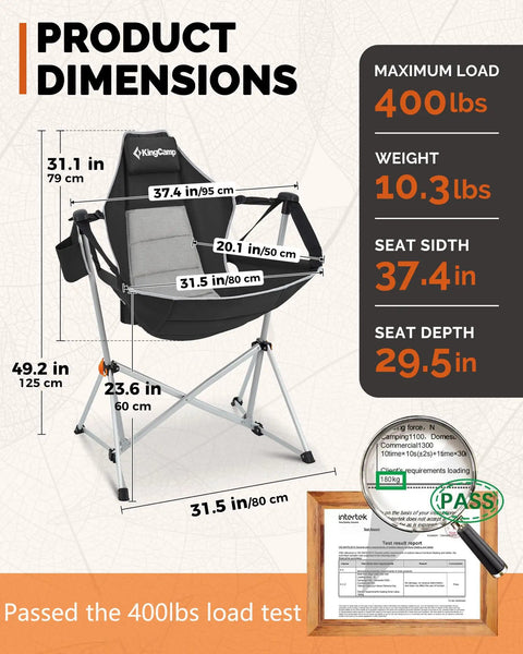 Heavy Duty 400Lb Portable Hammock Camping Chair With Adjustable Recline, Oversized Folding Rocking Seat dimensions overview