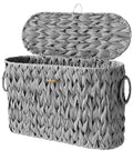 Open Toilet Paper Storage Basket With Lid Made From Water Hyacinth Wicker Built In Handles Holds Up To 6 Mega Rolls Narrow Space Saving