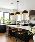 15" Black and Gold Dome Pendant Lights, 3 Pack Industrial Farmhouse Textured Matte Black Hanging Light Fixtures with Hand-Applied Gold Leaf Interior for Kitchen Island, Dining Room, Bar, E26 over modern kitchen island