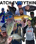 Group of fishermen holding various fish catches, showcasing successful inshore fishing with GoldenEye One Eighth Ounce Jig Head.