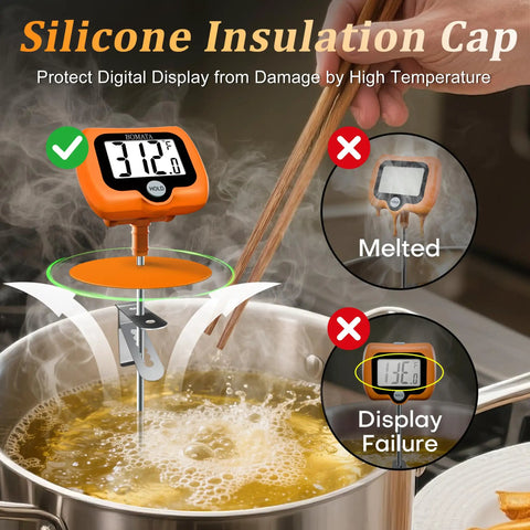 Digital Candy Thermometer With Pot Clip And Rotating Screen Deep Fry Oil Thermometer With Upgraded Silicone Insulation Cap for frying oil in pot
