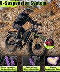 Huge 9000W Peak Dual Motor Electric Bike For Adults With Insane Speed Up To 47 Mph And Heavy Duty Build For Climbing Steep Slopes Like A Pro, full-suspension fat-tire e-bike on rocky trail