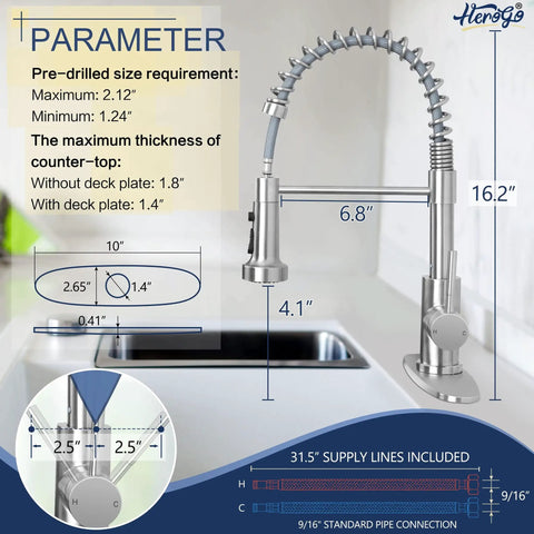 Kitchen Faucet With Pull Down Sprayer Brushed Nickel Built To Last Commercial Grade Stainless Steel Single Handle Pull Out Sprayer Deck Plate Included For Utility Farmhouse Kitchen Laundry RV