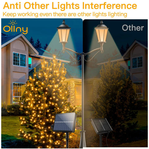 Solar Outdoor String Lights 60Ft 180 LED IP67 Waterproof Dope 8 Modes With Timer Memory Function Anti Interference on tree display