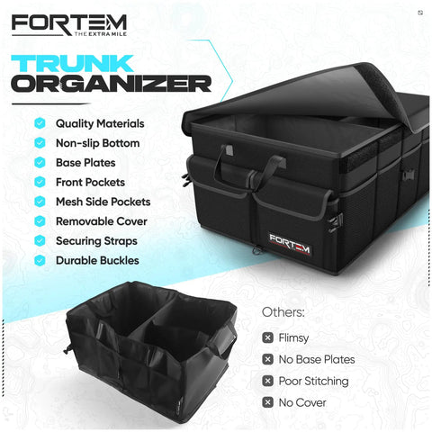 Must Have SUV Trunk Organizer Foldable 50L Storage with soft cover and non-slip bottom, sturdy design with pockets