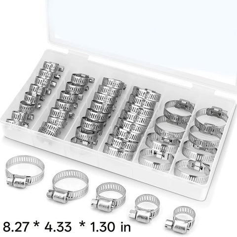 Heavy Duty 40 Pcs Hose Clamp Set Includes Premium 304 Stainless Steel Worm Gear Clamps For Intercooler Plumbing Fuel Lines And Tubes In Sizes From 1/4 Inch To 1-1/8 Inch For Super Durable Sealing Solutions, 40 clamps in tray