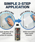 Simple 2-step application of Hard Water Spot Remover For Glass Spotless X2 No Scrubbing Easy On Shower Doors Car Windows And Windshields