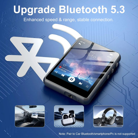 Close-up of 128GB Bluetooth 5.4 MP3 Player With 2.4 Inch Touch Screen Portable HiFi Lossless Sound displaying music interface.