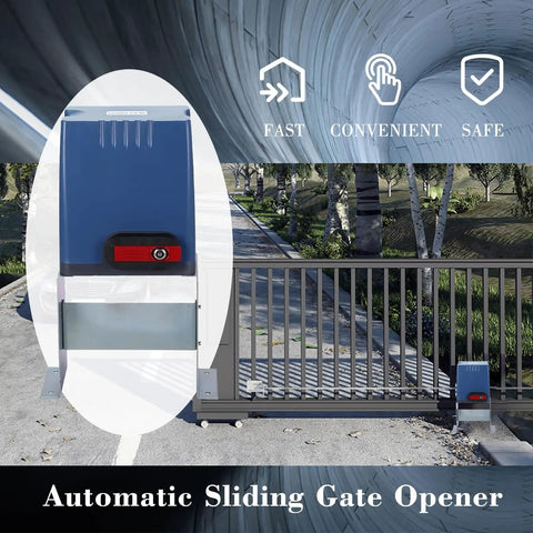 Sliding Gate Opener Kit With Remote Controls And Beefed Up Security Photocell Sensor Heavy Duty Chain Driven AC Motor For Gates Up To 1350 Lb AT1350 Automatic Gate Opener