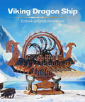 Viking Dragon Ship 3D Wooden Puzzle For Adults With LED Lights And Flywheel 12 Auto Paddles 3 Hour Build Model Kit display