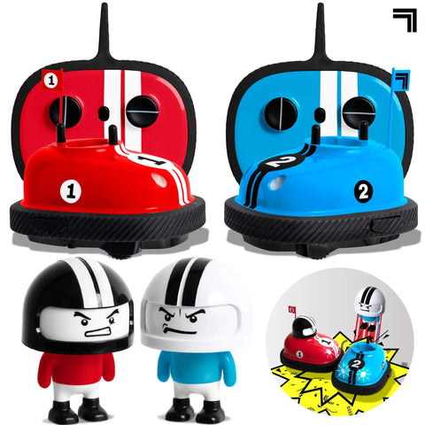 Road Rage Remote Control Bumper Cars For Kids Ages 6 And Up Two Player Head To Head Battle With Ejecting Drivers, red and blue cars.