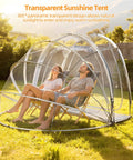Clear Transparent Bubble Tent For Four People, Portable Camping Dome With Breathable Windows, shown in backyard setting