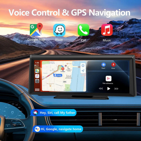 8.1 Inch Portable Wireless CarPlay Screen With 2K Dash Cam And 1080P Backup Camera Touchscreen Car Stereo in car dashboard