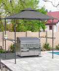 Grill Gazebo 8x5 Outdoor Patio Shelter With Double Tier Canopy, Rustproof Steel Frame And Bar Counters, Weatherproof Fabric