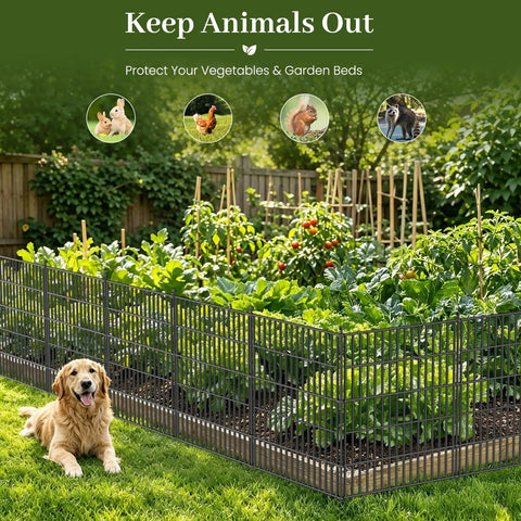 No Dig 10 Panel Decorative Outdoor Garden Fence With Gate For Yard 40 Inch High And 23.6 Feet Long Rustproof Metal Wire Panels