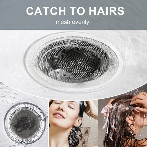 Top view of 2Pcs Heavy Duty Stainless Steel Slop Basket Filter Trap Set 2.75 Inch Top as hair catcher in shower drain.