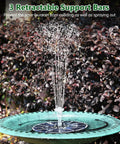 Colorful LED Solar Fountain Pump With 3000mAh Battery Remote Control 8 Nozzles Quiet Operation Outdoor Garden Pond Bird Bath Water Feature For Dope Nighttime Glow installed in a garden bird bath with water spray visible