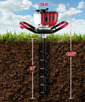 Beast Of A 52cc Gas Powered Post Hole Digger Earth Auger demonstrating depth and size with 4-inch bit in soil