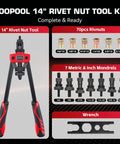14 Inch Rivet Nut Tool Kit With 7 Mandrels And 70 Rivet Nuts Heavy Duty Nutsert Set In Rugged Carrying Case For Automotive Marine And Construction Projects image