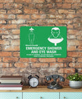 Emergency Shower And Eye Wash Outdoor Safety Sign For Chemical Hazards 8x12 Wall Plaque on brick wall