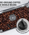 No Hassle Super Automatic Espresso Maker With Built In Grinder And Creamy Milk Frother, 19 Killer Drink Options Like Lattes And Cappuccinos, Self Cleaning Top Shelf Coffee Machine For Chill Mornings with whole coffee beans and fineness adjustment knob