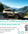 M14.1-1.5 x 15 mm stainless steel oil drain plug repair kit with tap, washers, and hex plug