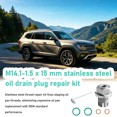M14.1-1.5 x 15 mm stainless steel oil drain plug repair kit with tap, washers, and hex plug