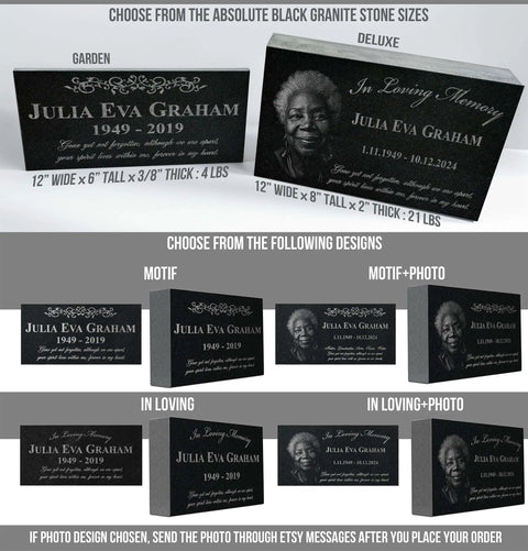 Image showing Personalized Memorial Stone Keepsake For Loved One Grave Marker Garden Plaque Granite Outdoor Cemetery Decor Sympathy Gift Tribute Forever Remembered Deluxe 8 By 12 By 2 Inch Tombstone options with designs.