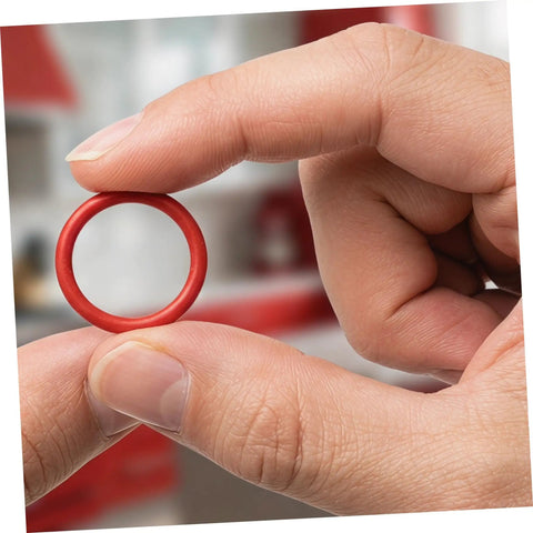 Six Pack Ice Cream Maker Silicone Seal Rings Replacement Gaskets For Valve Stem To Lock In Leakproof Performance And Moisture Resistant Mojo For Home And Commercial Makers, red silicone ring held by hand