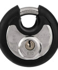 Beefy Commercial Stainless Discus Padlock Keyed 70 mm 4 Pin Cylinder Black Heavy Duty Security Lock With Cut Resistant Shackle Up To 8100 Lbs